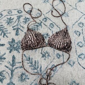 Skatie Brown Animal Print Triangle Bikini Top